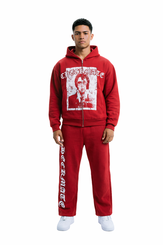 Checkmate Red Baggy Jogger Sweatsuit Set